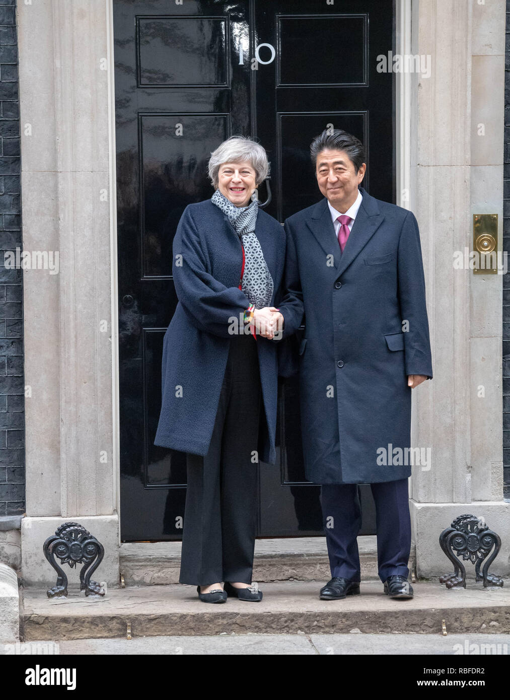 London, UK. 10th January 2019, Shirizo Abe Prime Minister of Japan, visits Theresa May MP PC, Prime Minister at 10 Downing Street, London, UK. Credit: Ian Davidson/Alamy Live News Stock Photo
