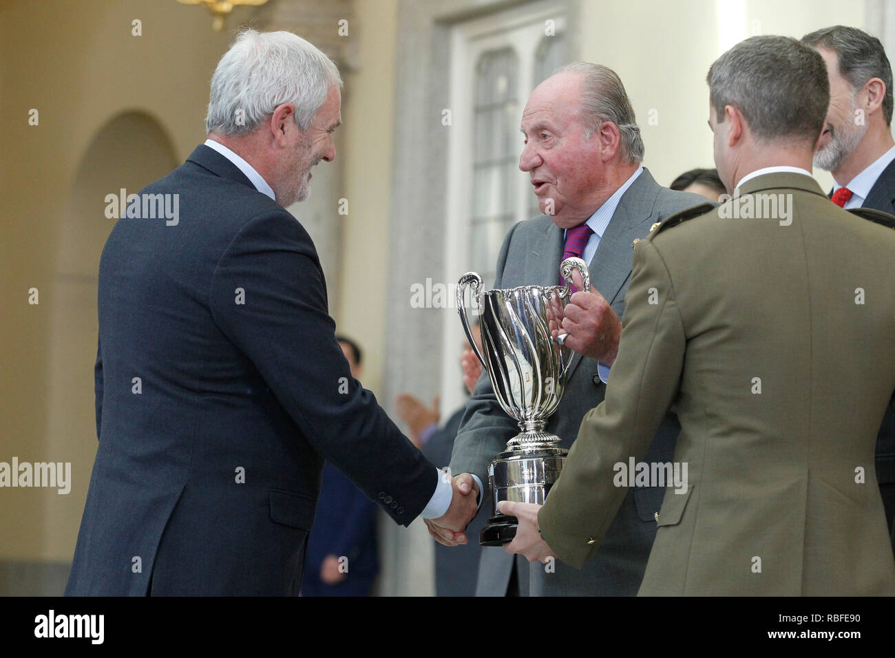 Madrid, Spain. 10th Jan, 2019. King Juan Carlos of Spain attends National Sport Awards 2017 at El Pardo Royal Palace on January 10, 2019 in Madrid, Spain January10, 2019. Credit: Jimmy Olsen/Media Punch Credit: Jimmy Olsen/Media Punch ***No Spain***/Alamy Live News Stock Photo