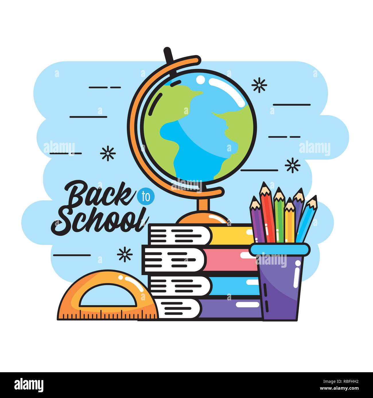 global map with books and pencils colors to back school Stock Vector ...