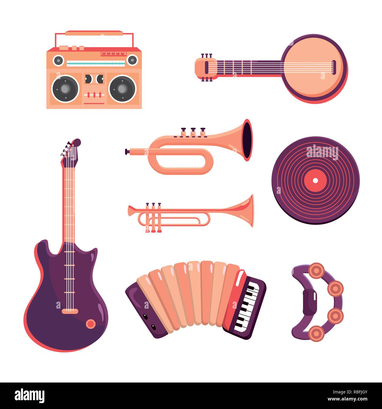 set music tape recorder with professional instruments Stock Vector