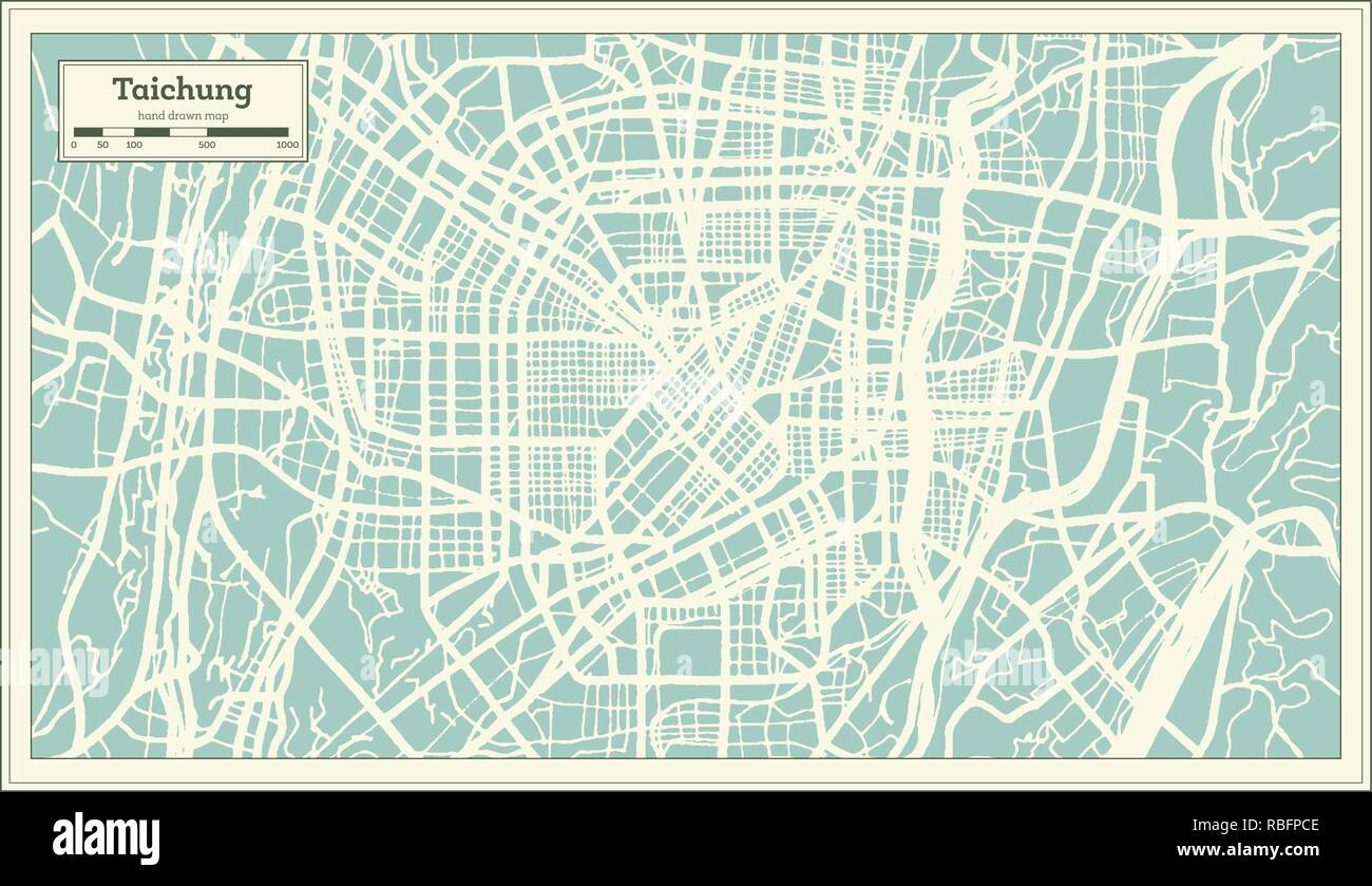 Taichung Taiwan City Map in Retro Style. Outline Map. Vector Illustration. Stock Vector