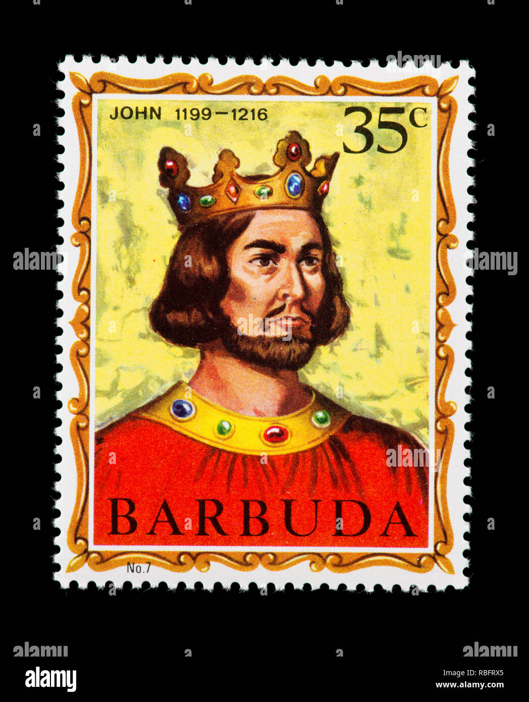 Postage stamp from Barbuda depicting John, former king of England. Stock Photo