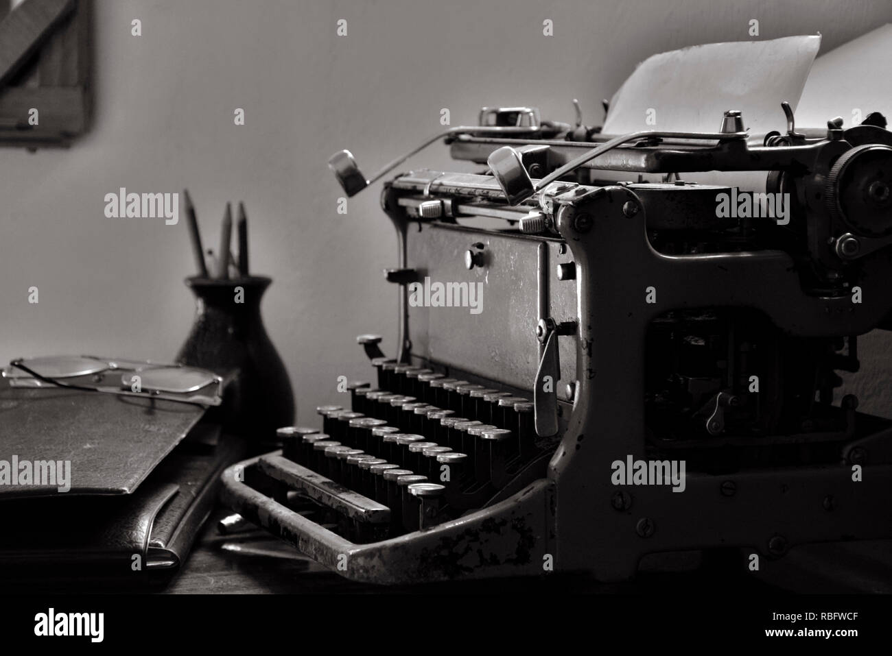 Old typewriter with papers Stock Photo