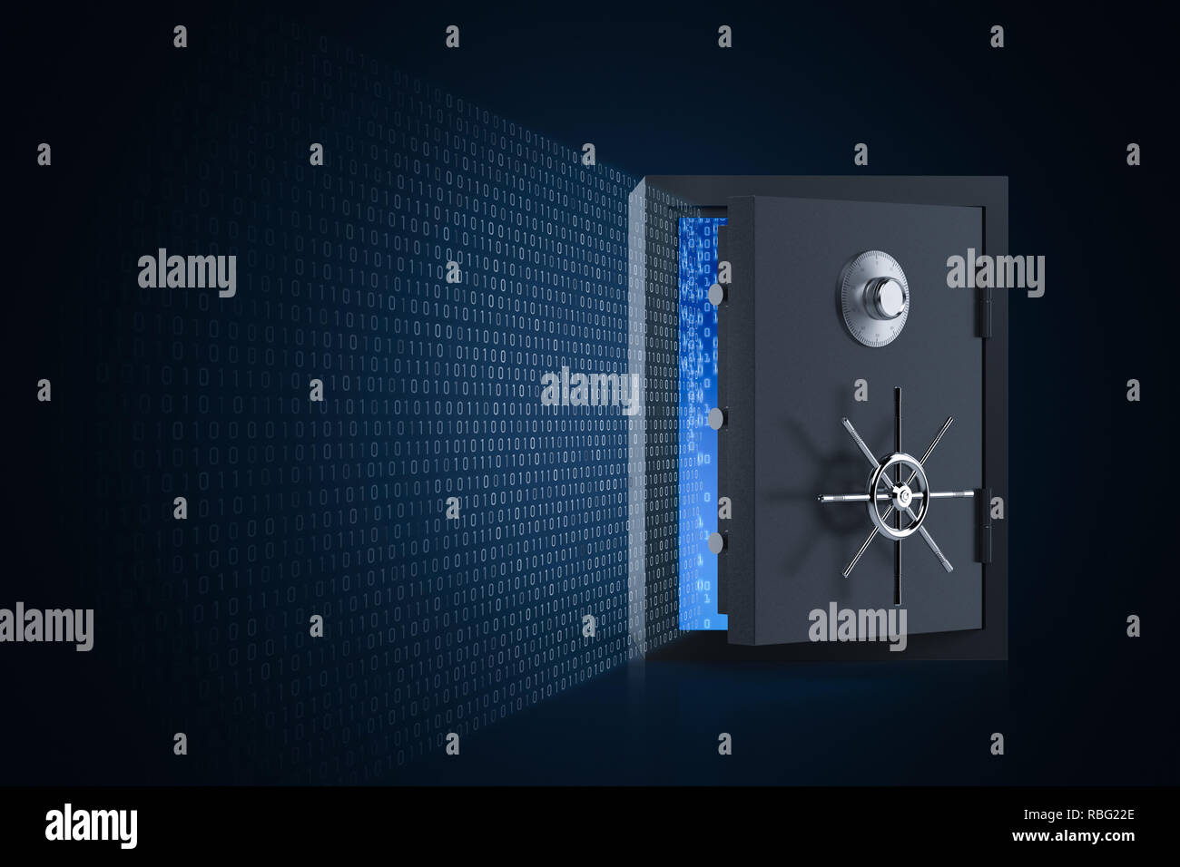 Online security concept with 3d rendering vault door open and binary code Stock Photo