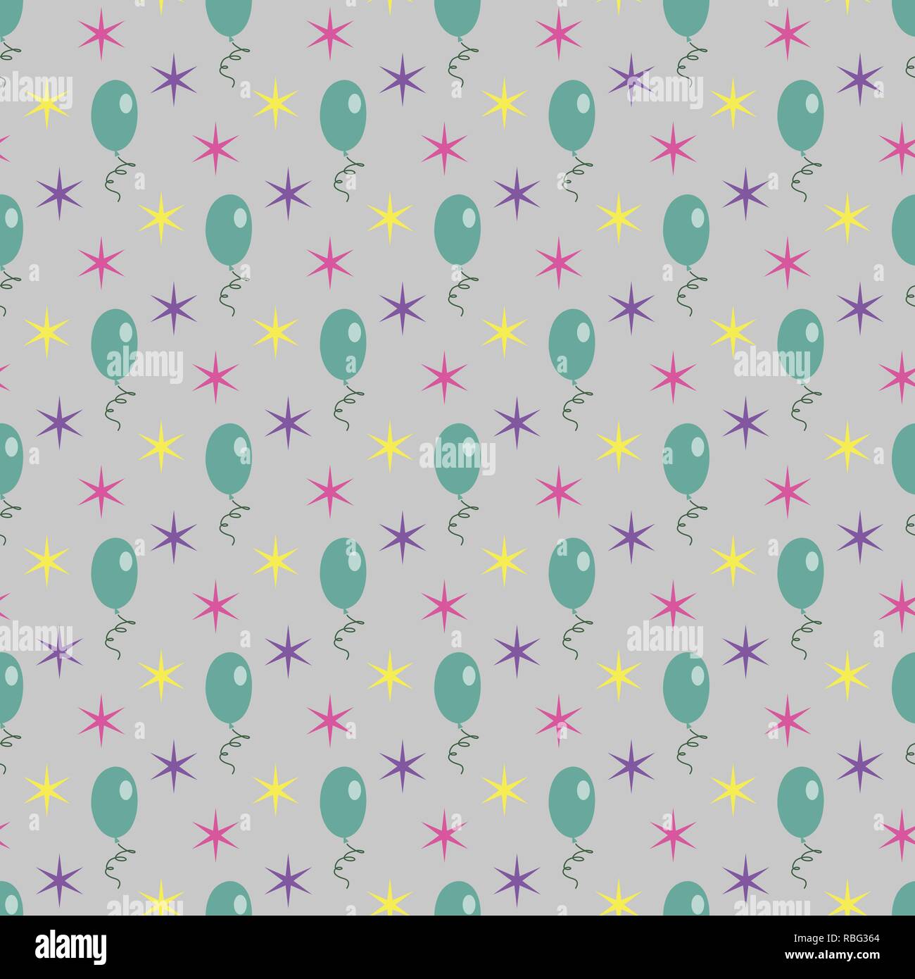 Green air balloons stars seamless gray light pattern Stock Vector