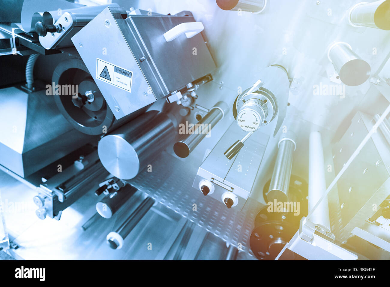 manufacture machine with shafts. Blue tone. Blue tint Stock Photo - Alamy