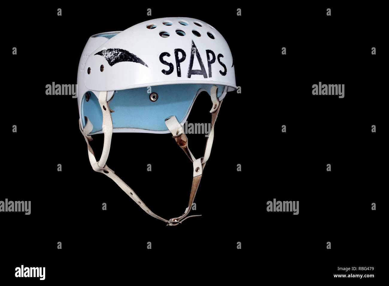 UMEA, SWEDEN ON CA: DECEMBER, 2018. View of Spaps first hockey helmet  supported by Sven Tumba Johansson. Editorial use Stock Photo - Alamy