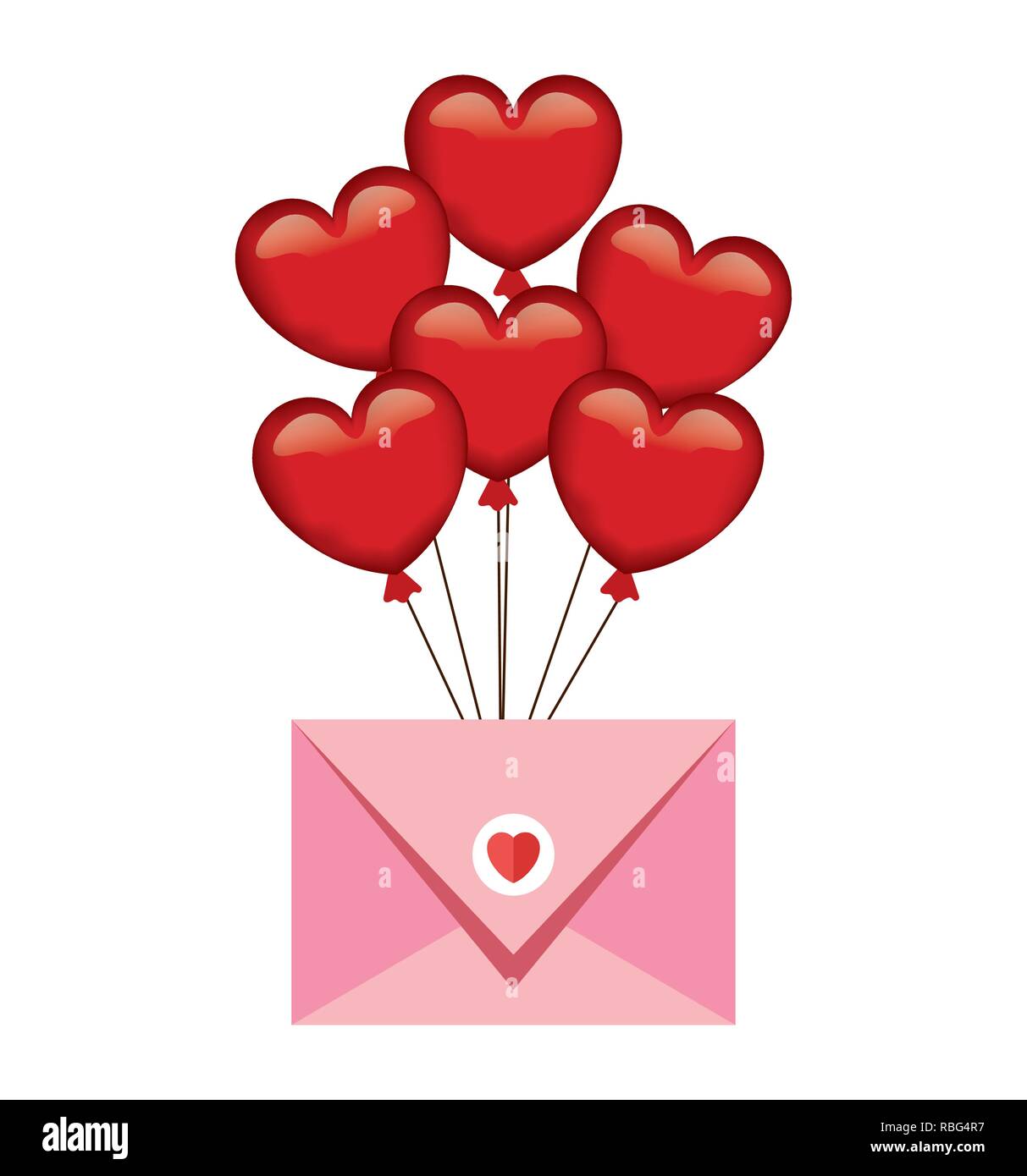 valentines day card with hearts balloons helium and envelope Stock ...