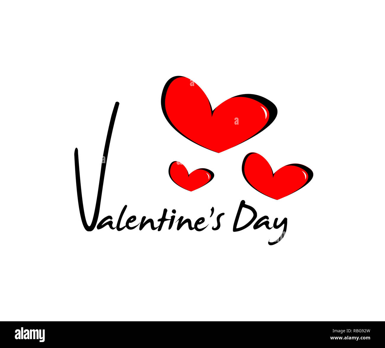 Valentines Day text with red hearts on white background Stock Photo - Alamy