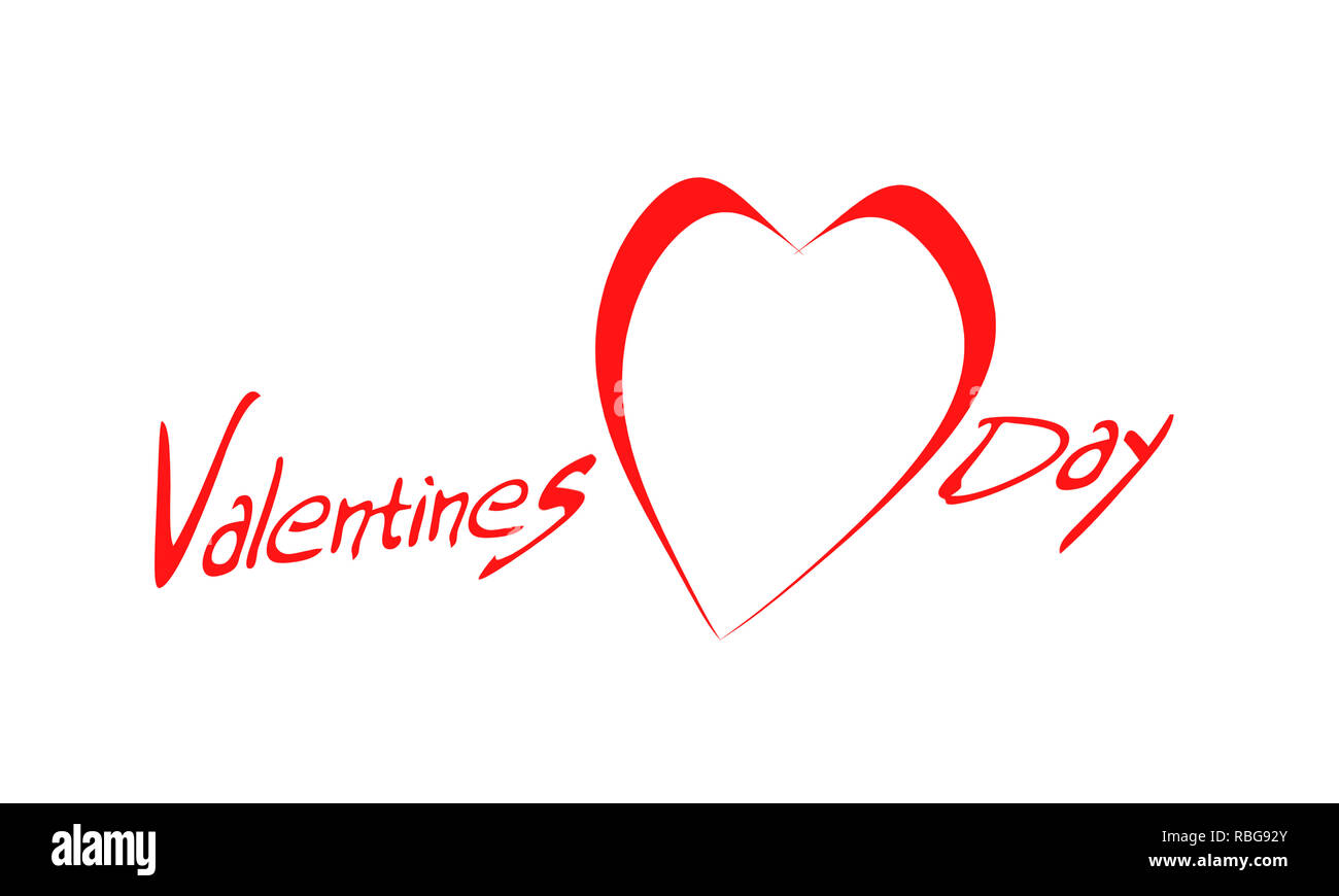 Valentines Day text with red heart on white background Stock Photo - Alamy