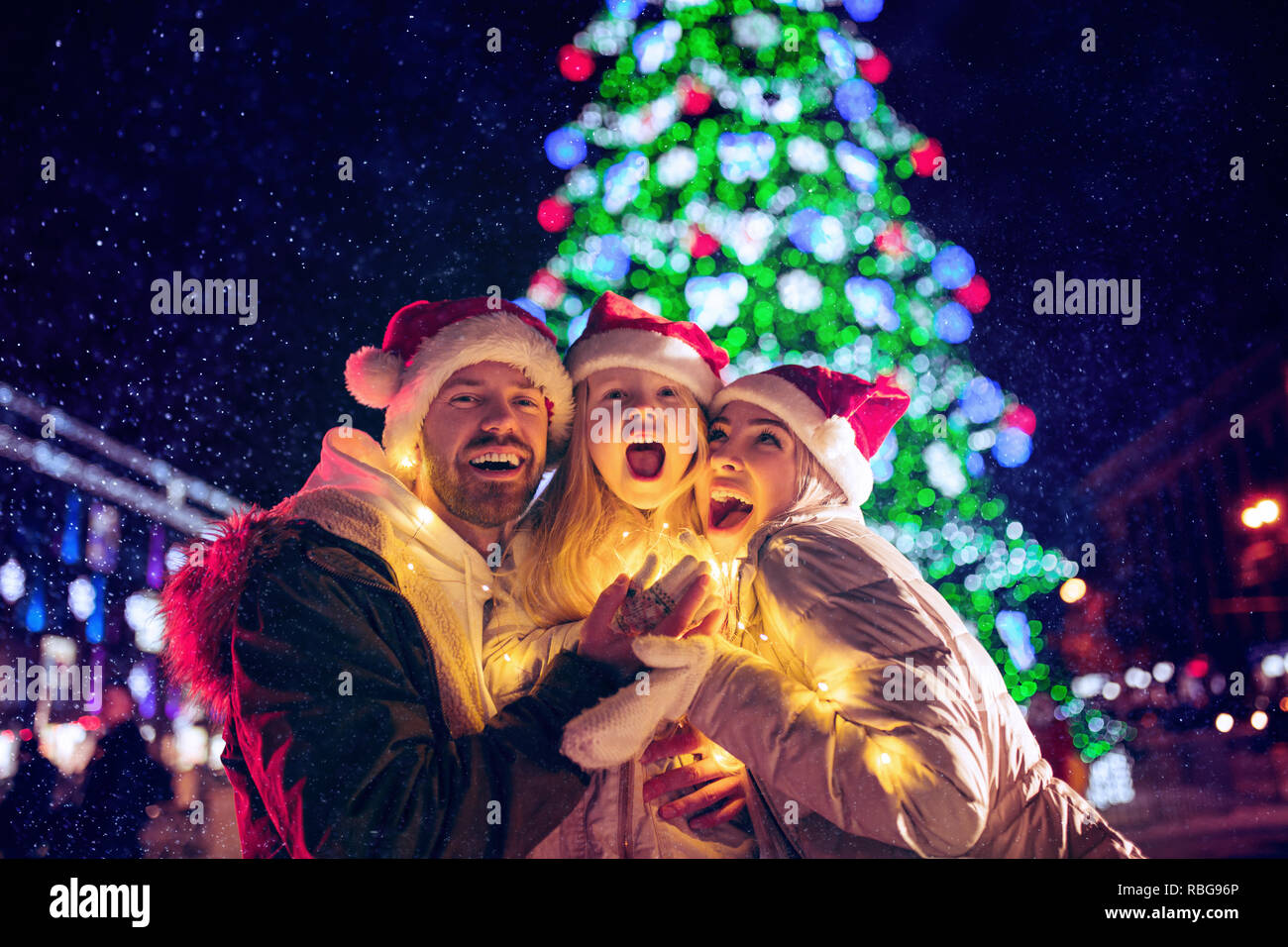 family, christmas, holidays, season and people concept happy family