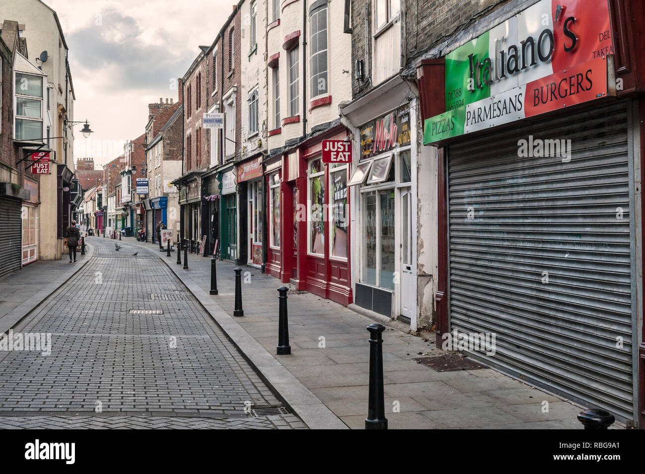 Bishop Auckland, County Durham, UK. Fore Bondgate street in the old part of this depressed ex mining town in north-east England Stock Photo