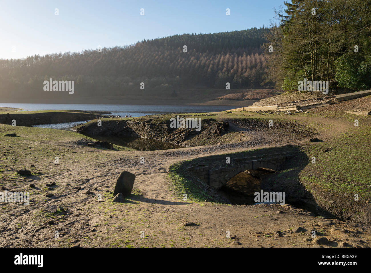 Site of Derwent village at Ladybower reservoir, Peak District national ...