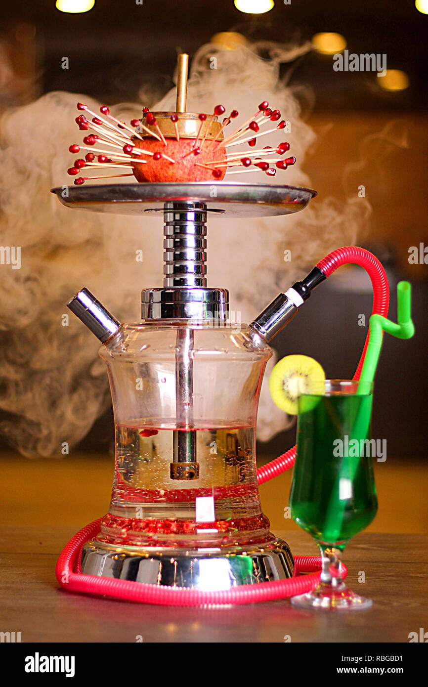 Hookah Fruit And Green Drink Stock Photo Alamy