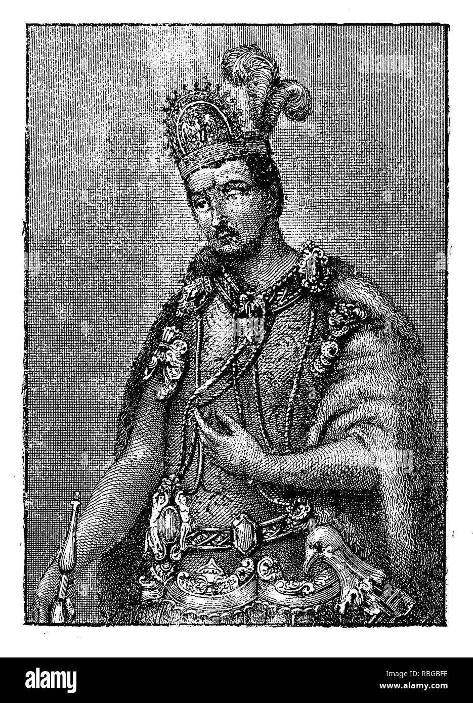 portrait of  Moctezuma II (1466 – 1520) ruler of the Aztec Empire in Mexico, killed during the Spanish conquest of  Hernán Cortés Stock Photo