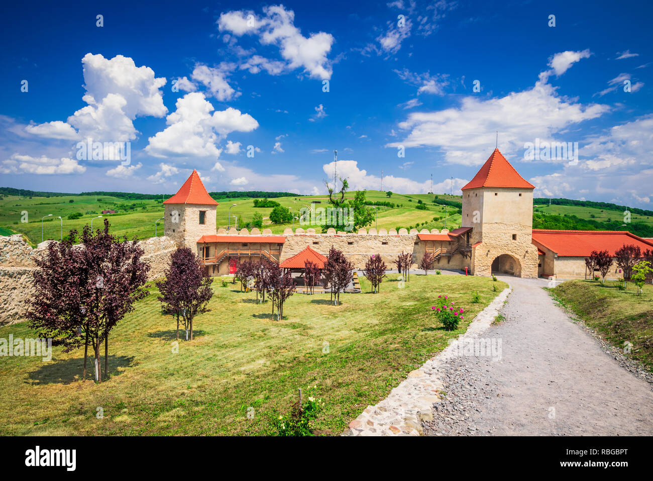 Rupea, Romania. Ruins of  the medieval citadel in Transylvania famous attraction of Brasov county. Stock Photo