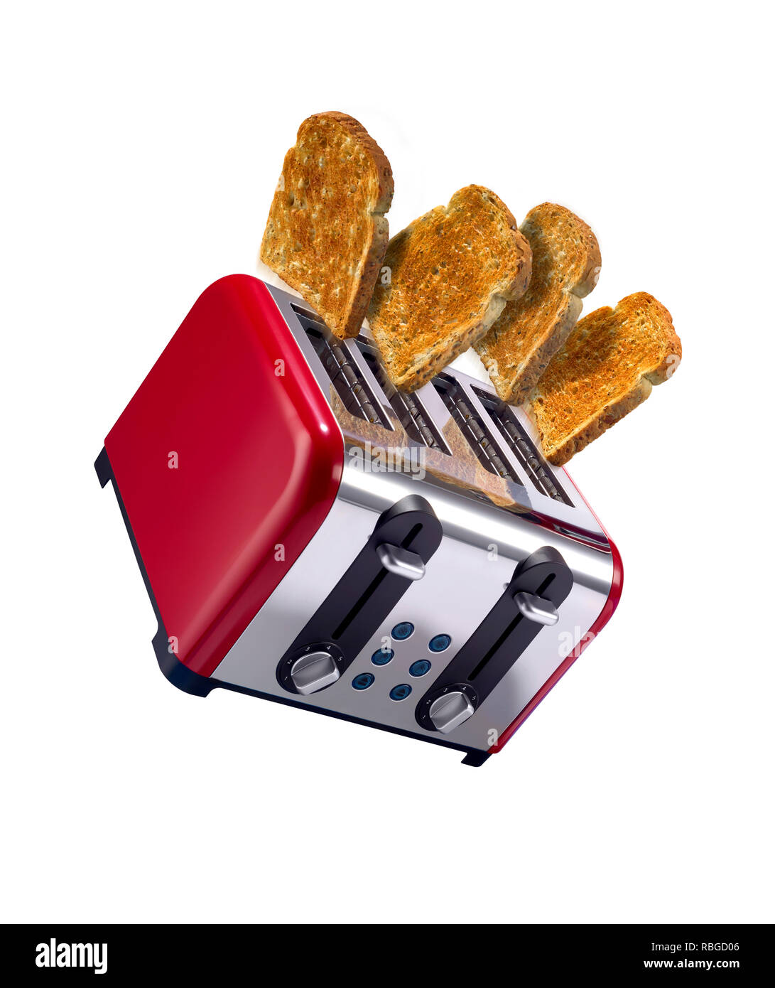 Toast popping out of a toaster, shot in a creative way Stock Photo