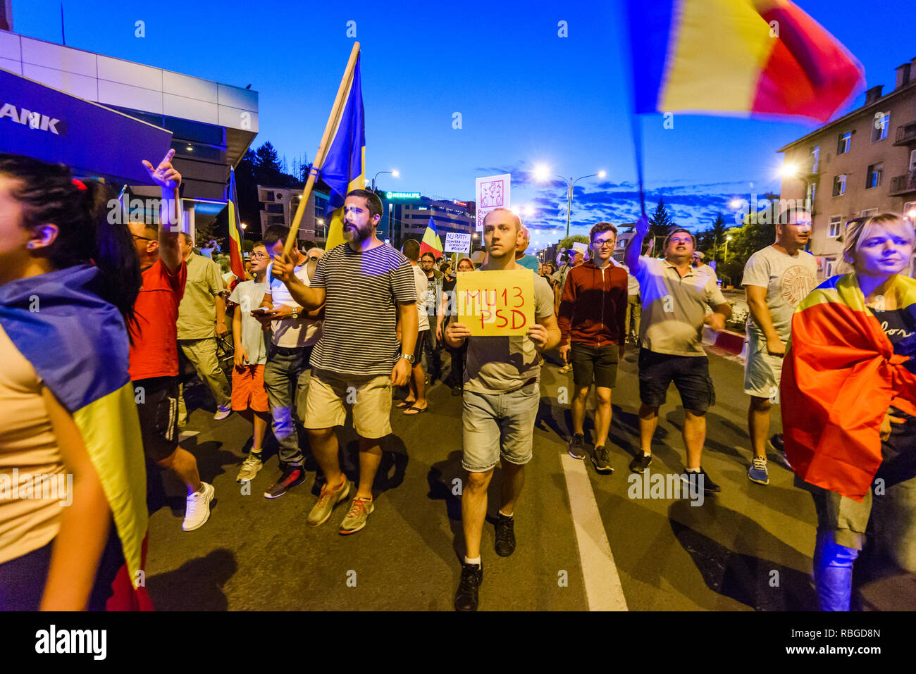 Brasov - Romania, 11 August 2018: Thousands of Romanians living in Brasov support the Diaspora anti-government protest to take place in Bucharest. Stock Photo