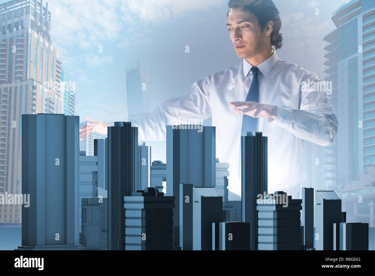 Futuristic architect doing urban planning Stock Photo