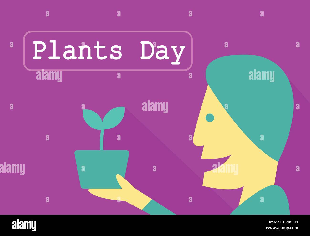 Man hold tree pot with sprout, Plants day vector art Stock Vector