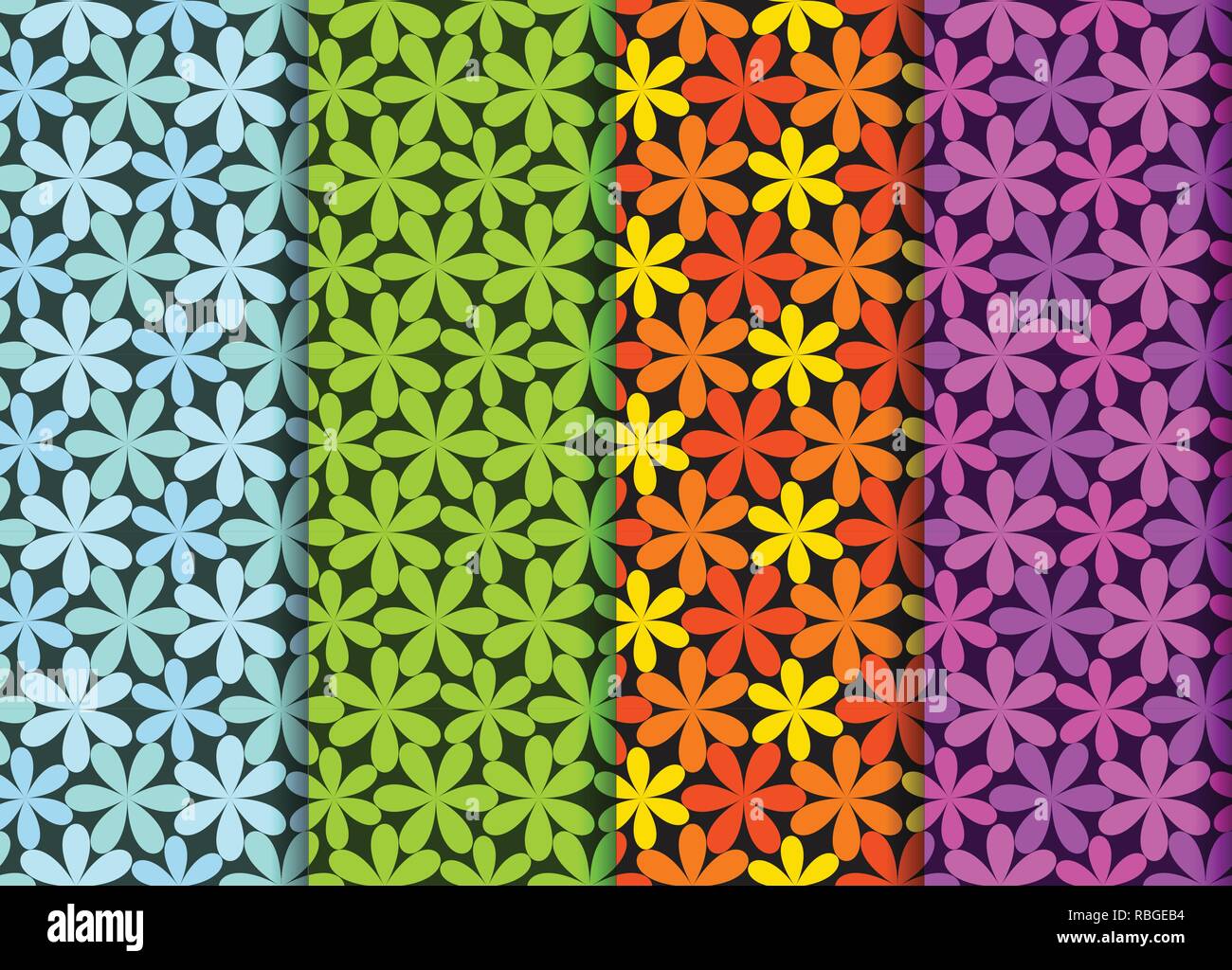Seamless flower pattern in four color, vector art design Stock Vector