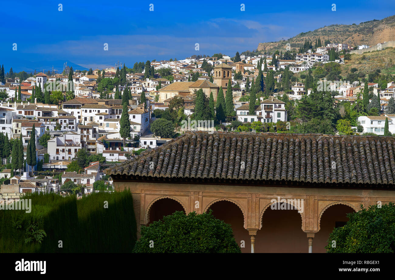 Albaicin view from Alhambra in Granada of Spain Albayzin district Stock Photo