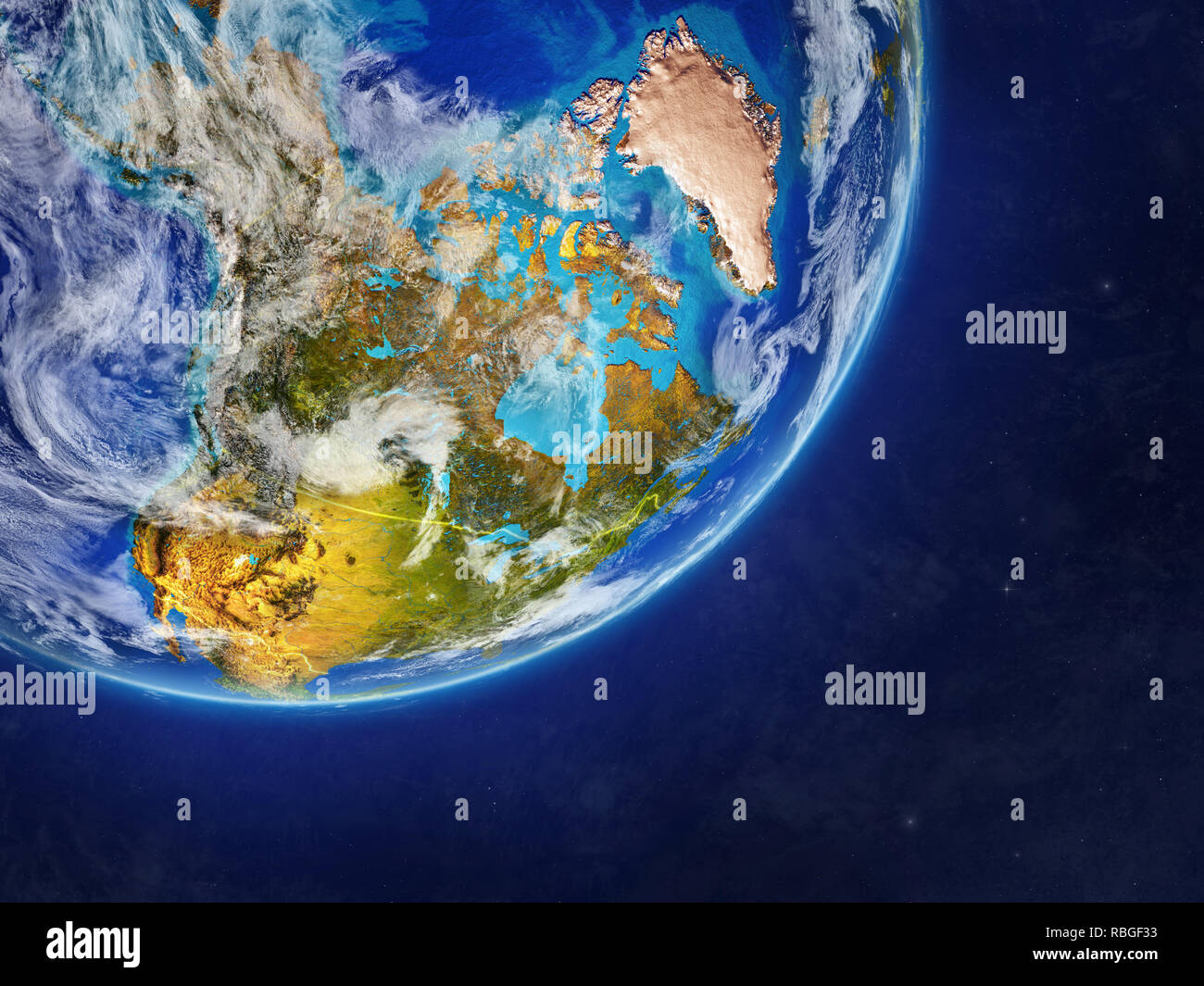 North America on realistic model of planet Earth with country borders ...