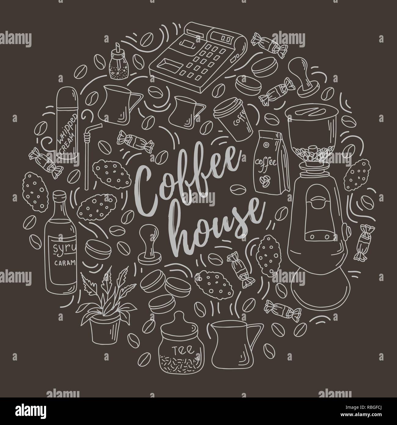 Coffee house doodles hand drawn sketchy vector symbols and objects ...