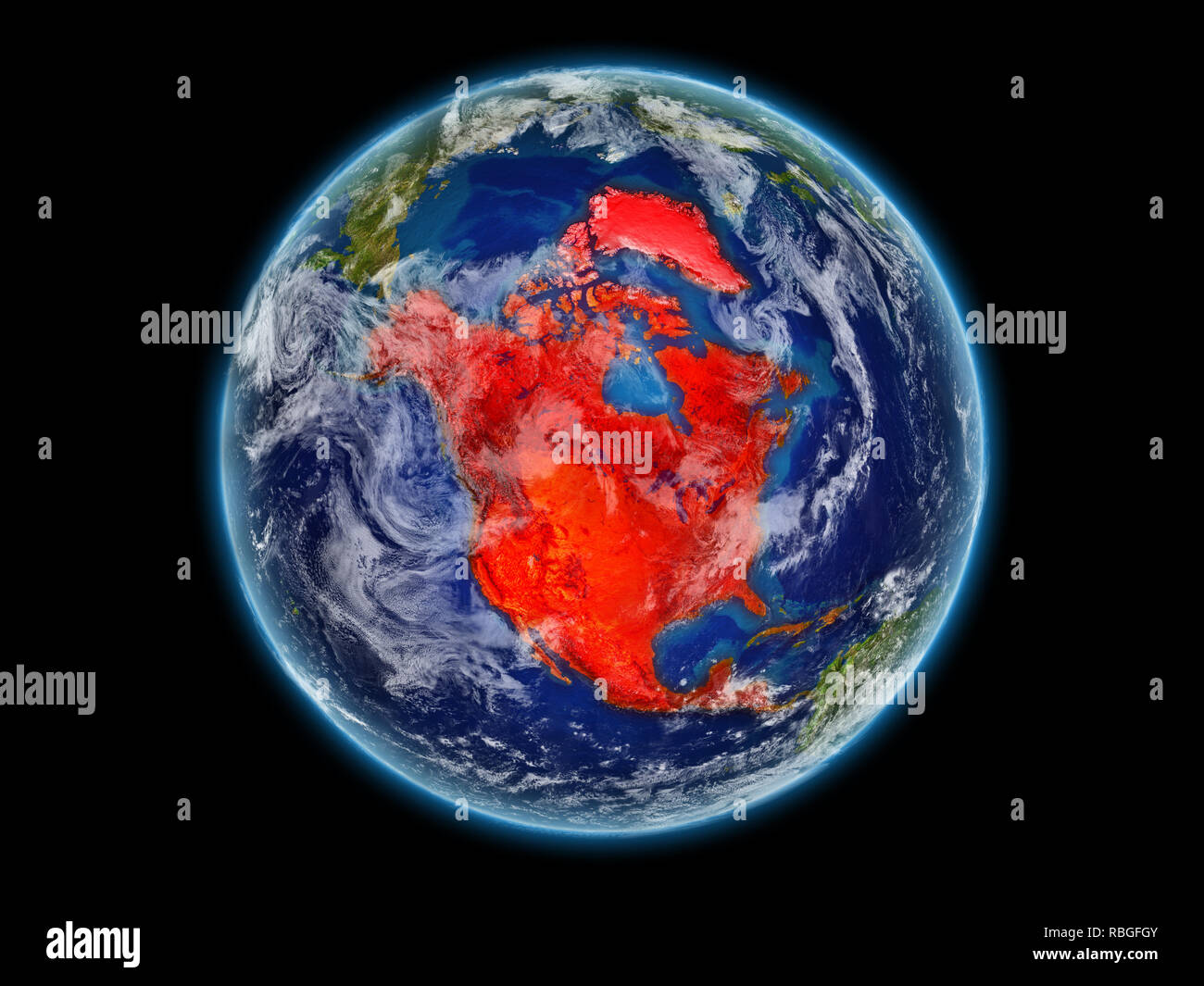 North America from space on realistic model of planet Earth with ...
