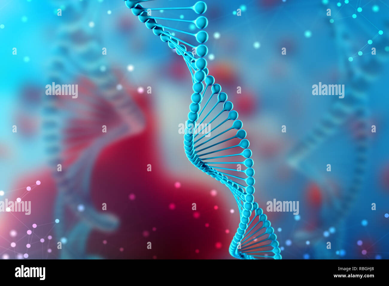 3d Illustration of DNA molecule. The helical molecule of a nucleotide ...