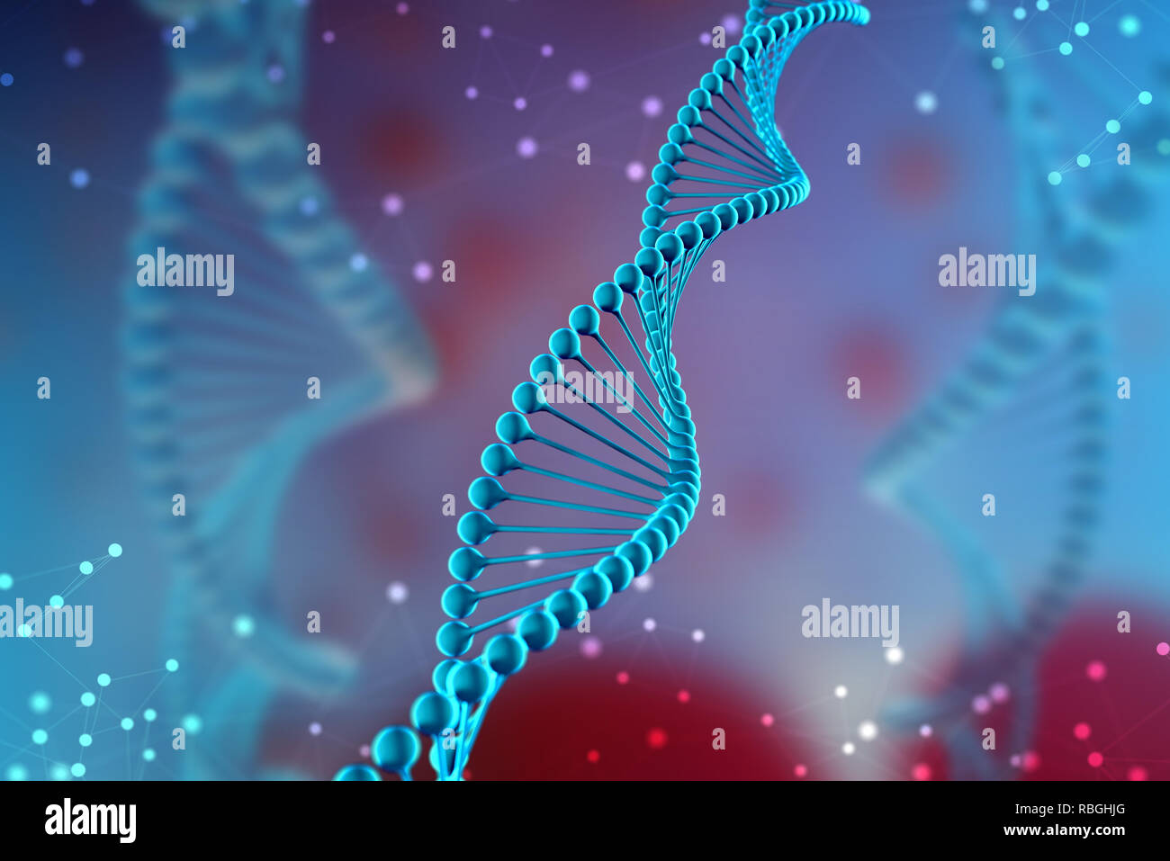 3d Illustration of DNA molecule. The helical molecule of a nucleotide ...