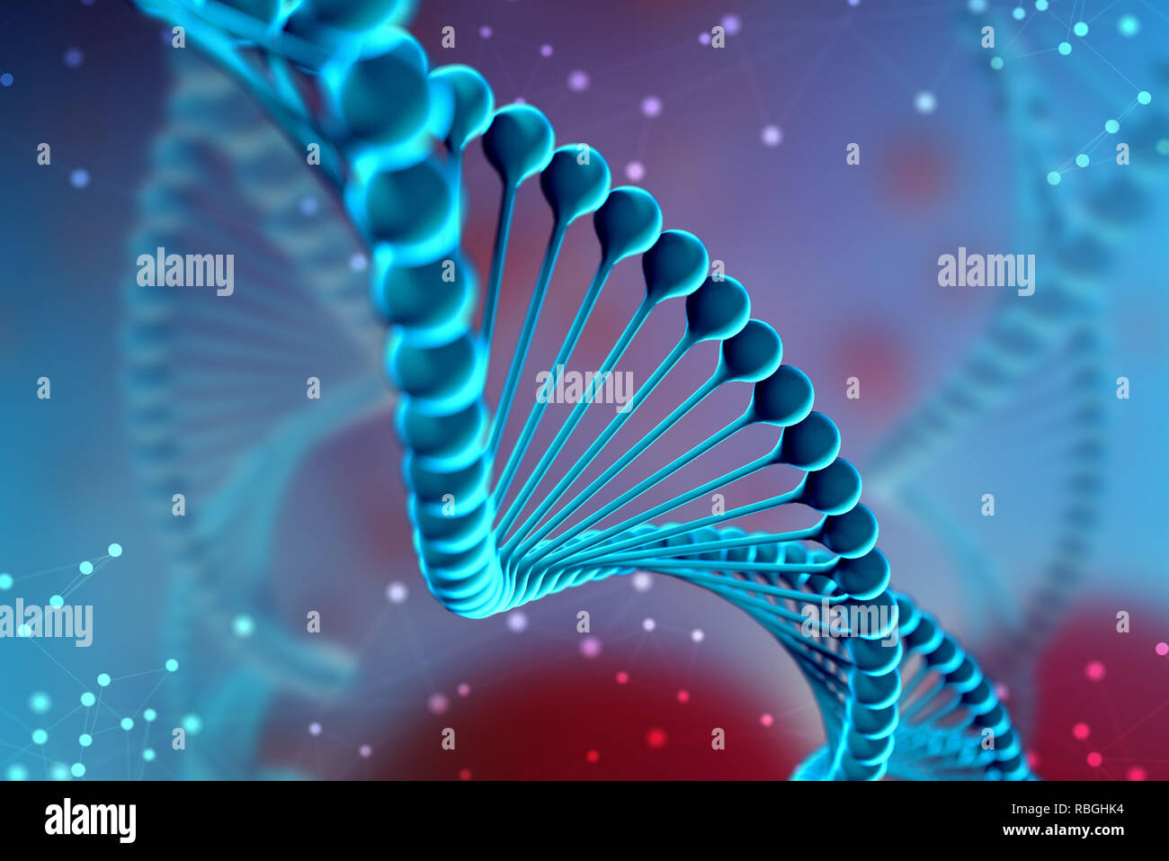 3d Illustration of DNA molecule. The helical molecule of a nucleotide ...