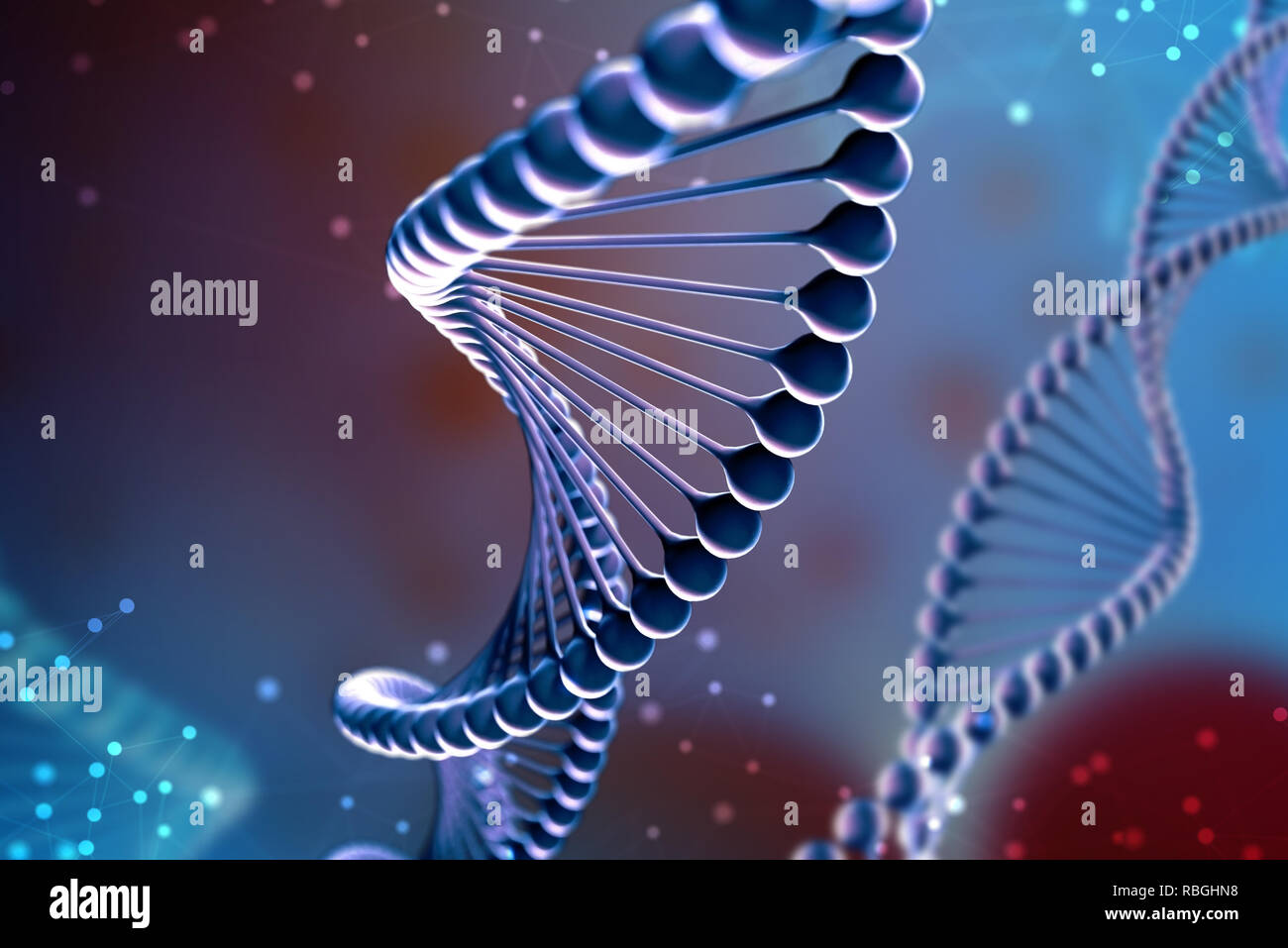 3d Illustration of DNA molecule. The helical molecule of a nucleotide ...
