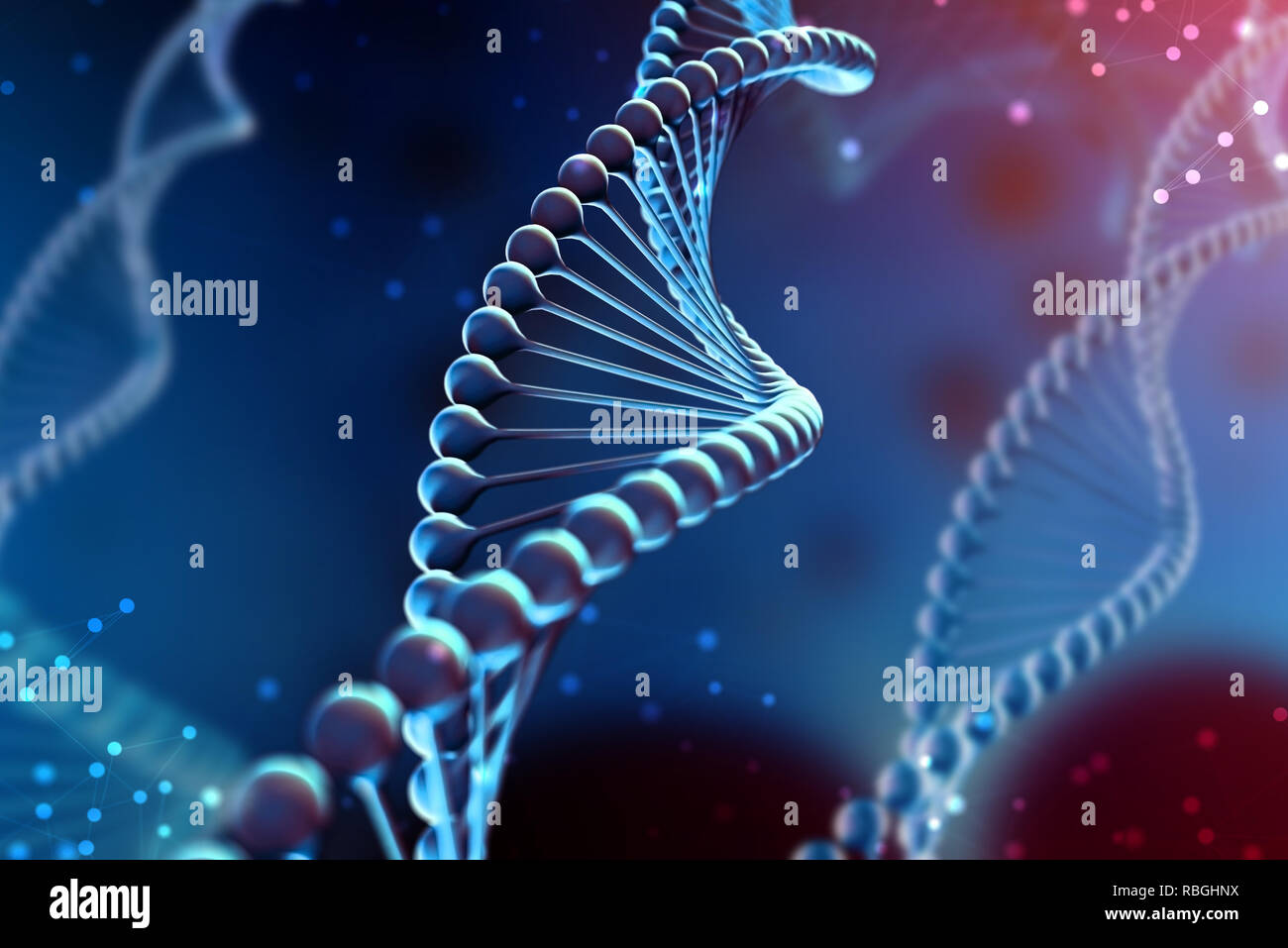 3d Illustration of DNA molecule. The helical molecule of a nucleotide ...