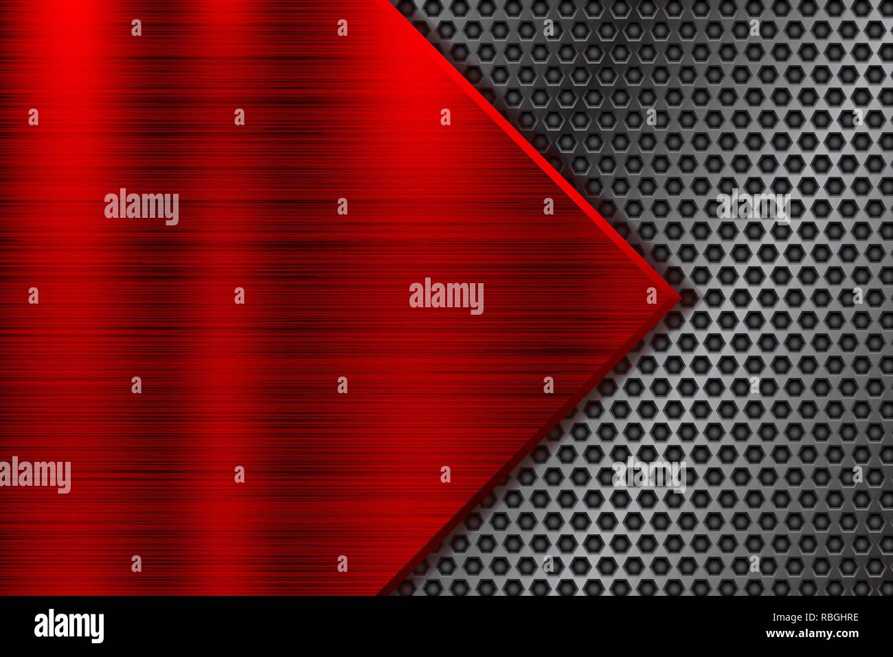 Red metal background with perforated element Stock Vector