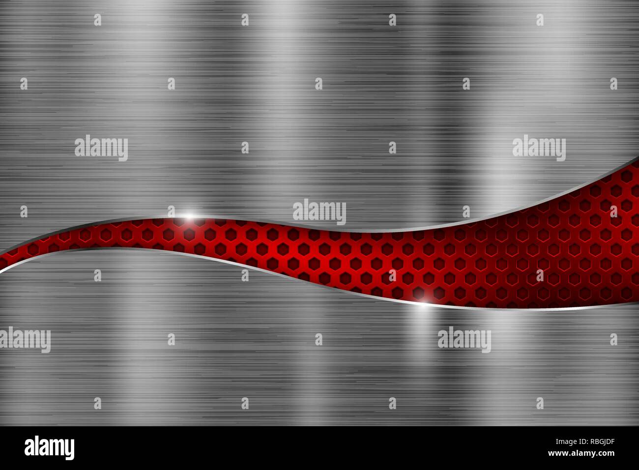 Brushed metal background with red perforated 3d element Stock Vector ...