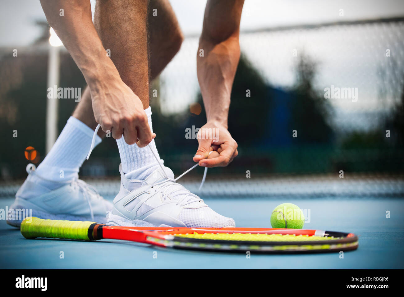 Tennis. Player is getting ready for the match. Sport, recreation concept Stock Photo