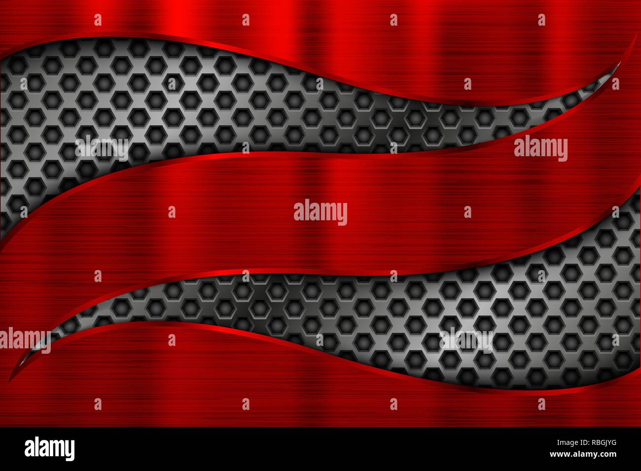 Red metal background with cut out perforated 3d waves Stock Vector