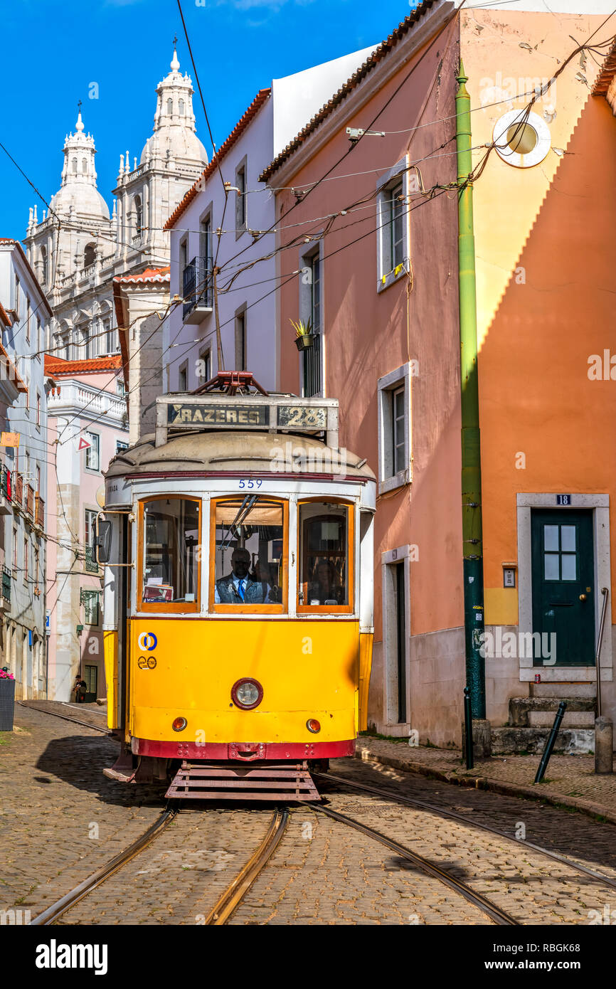 Tramway, Alfama district, Lisbon, Portugal Stock Photo