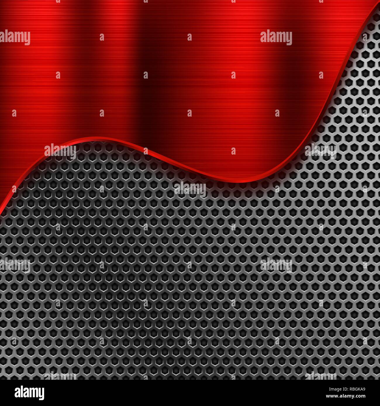 Metal perforated background with red brushed steel element Stock Vector ...