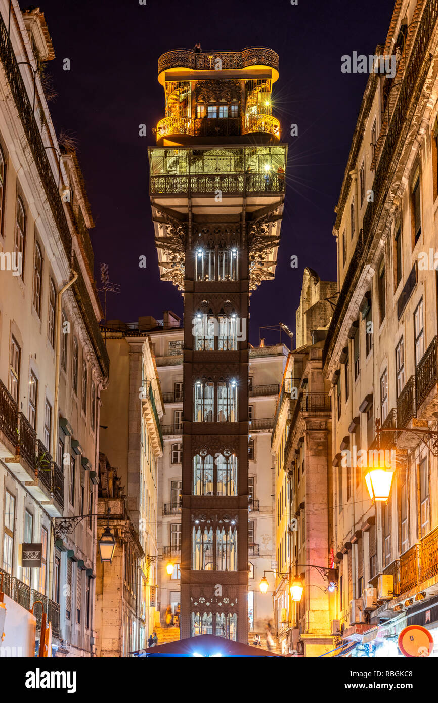 Elevador de Santa Justa or Santa Justa Lift, Lisbon, Portugal Stock Photo