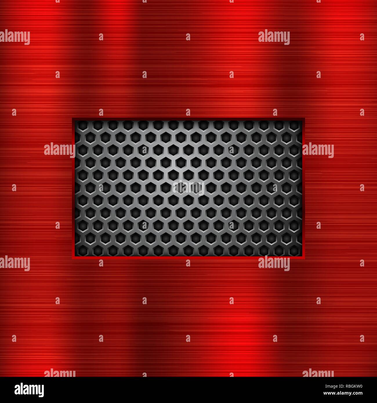 Red metal background with perforated window Stock Vector
