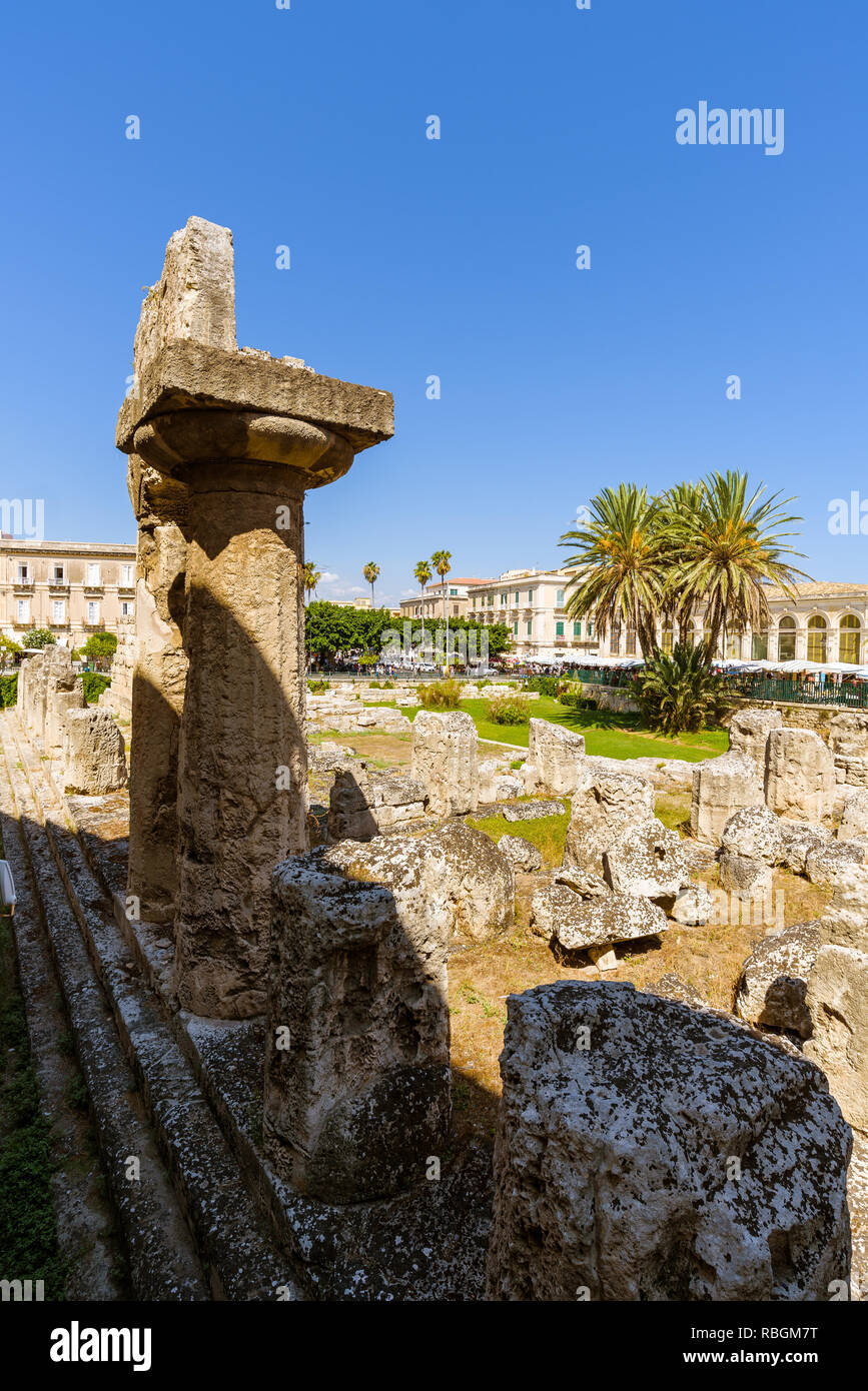 View of the ruins of the Temple of Apollo, an ancient Greek monument in