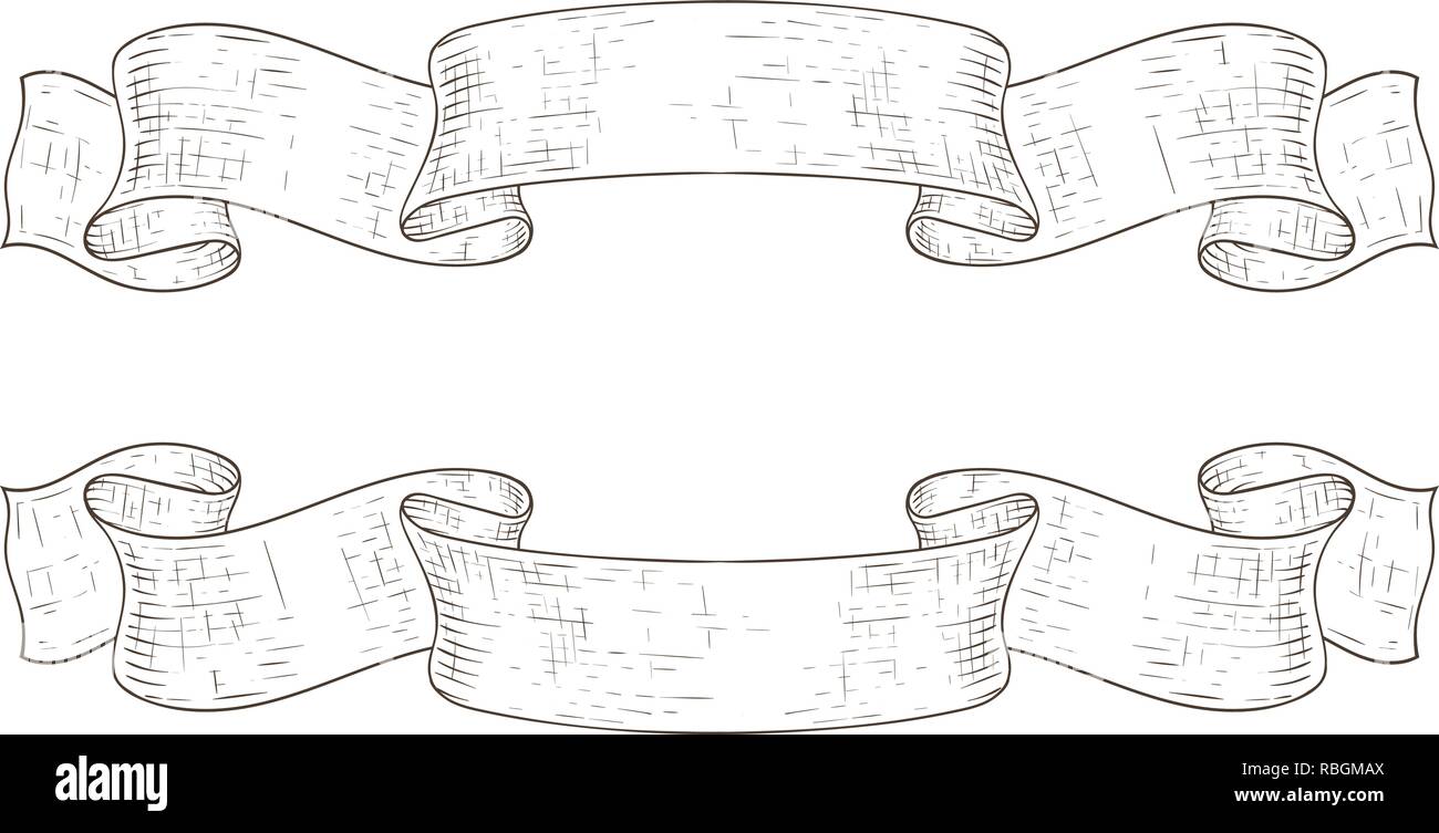 Ribbon Banners Outline Hand Drawn Sketch Stock Vector Art