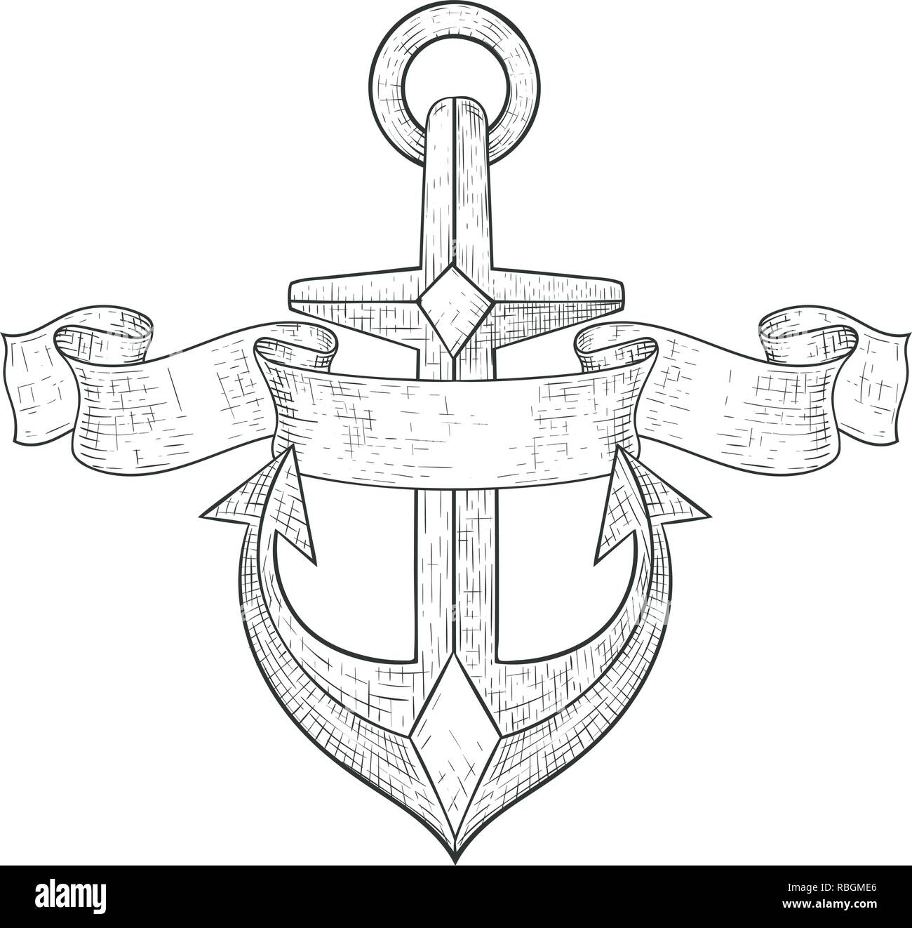 Anchor and ribbon banner. Hand drawn sketch Stock Vector Image & Art ...