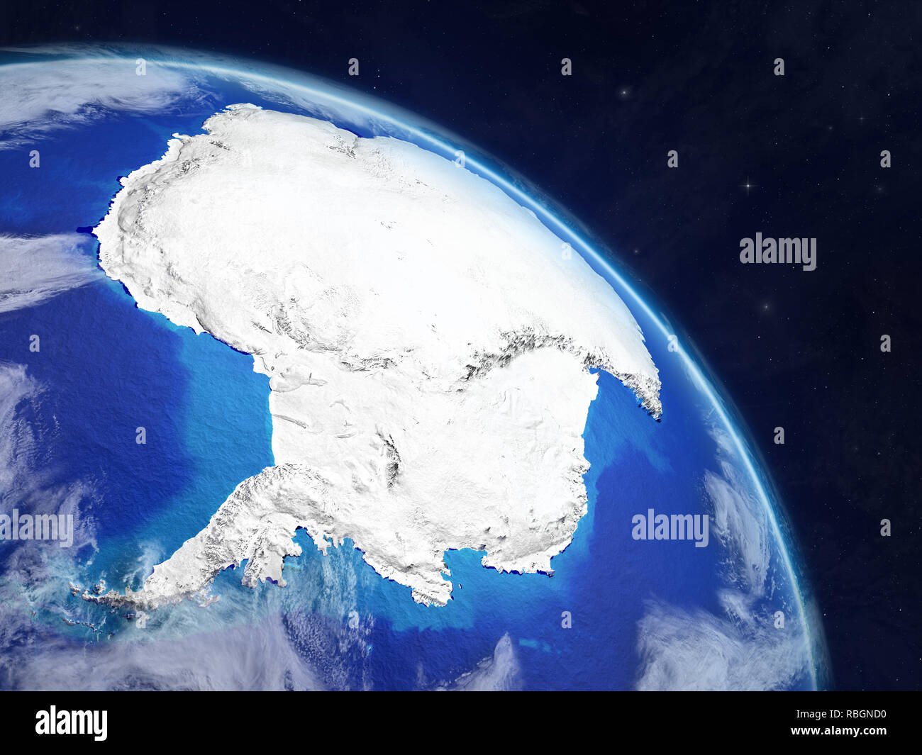 Antarctica from space. Planet Earth with extremely high detail of planet surface and clouds. 3D illustration. Elements of this image furnished by NASA Stock Photo
