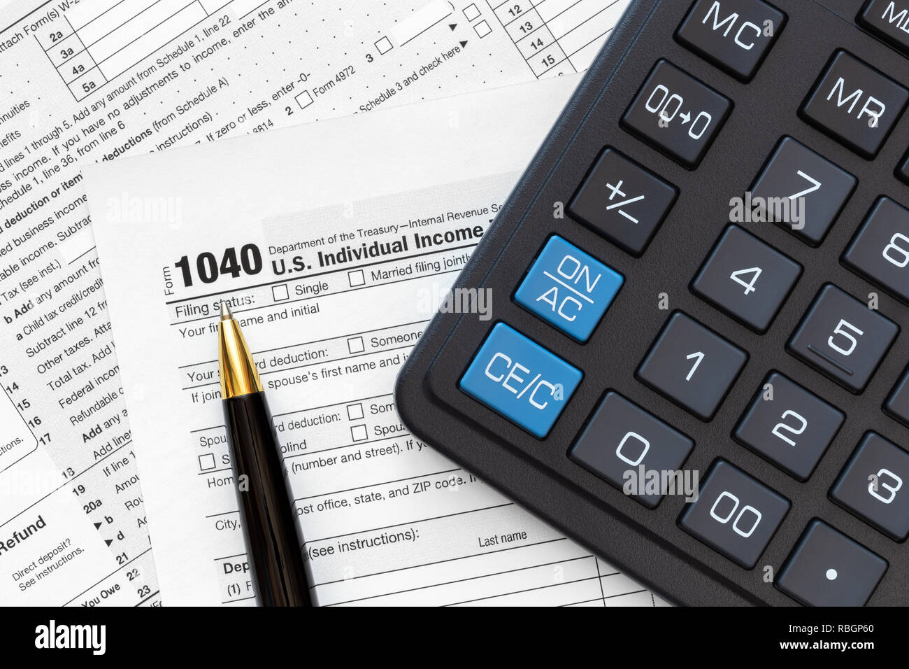 US 1040 tax form. Taxable period. Tax payment concept. Stock Photo