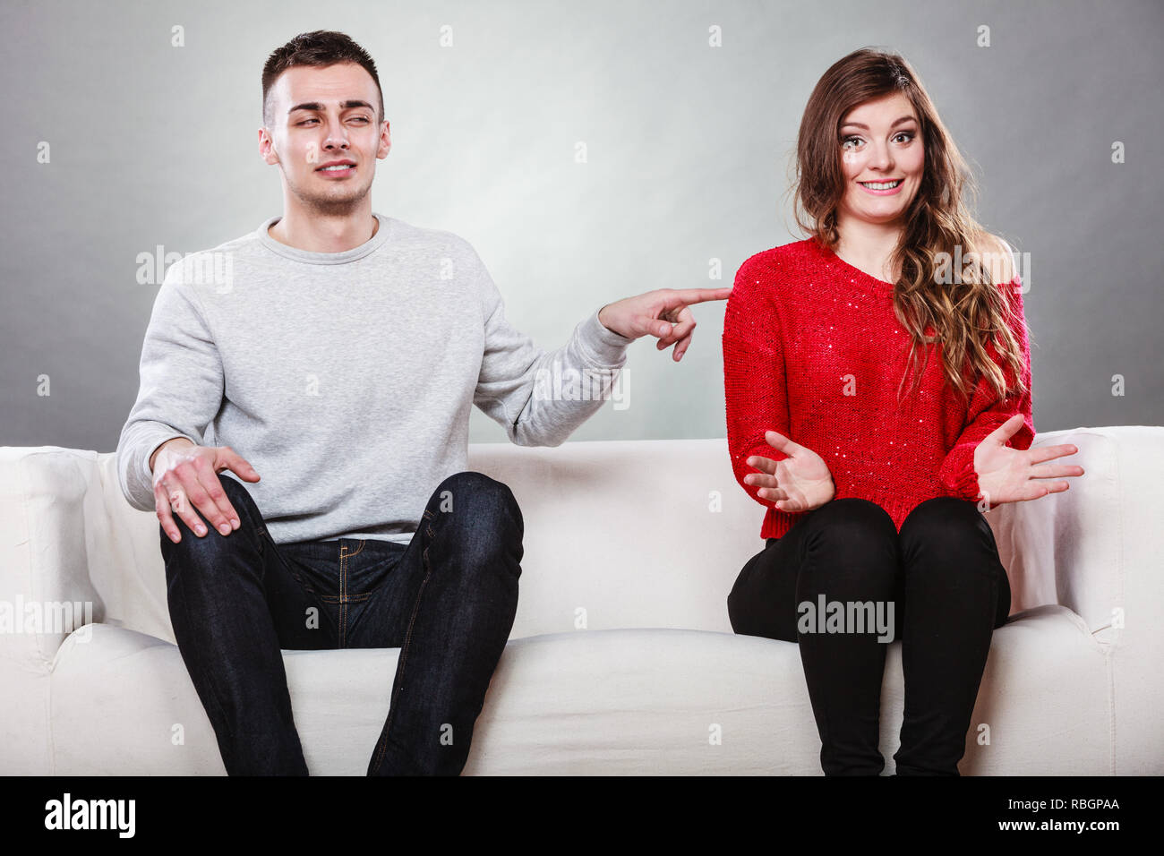 Shy Woman And Man Sitting On Sofa Couch Next Each Other First Date Attractive Girl And