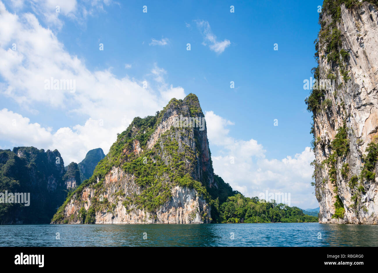 Landscape in Khao SOK national Park. Mountains and lake on a Sunny day Stock Photo