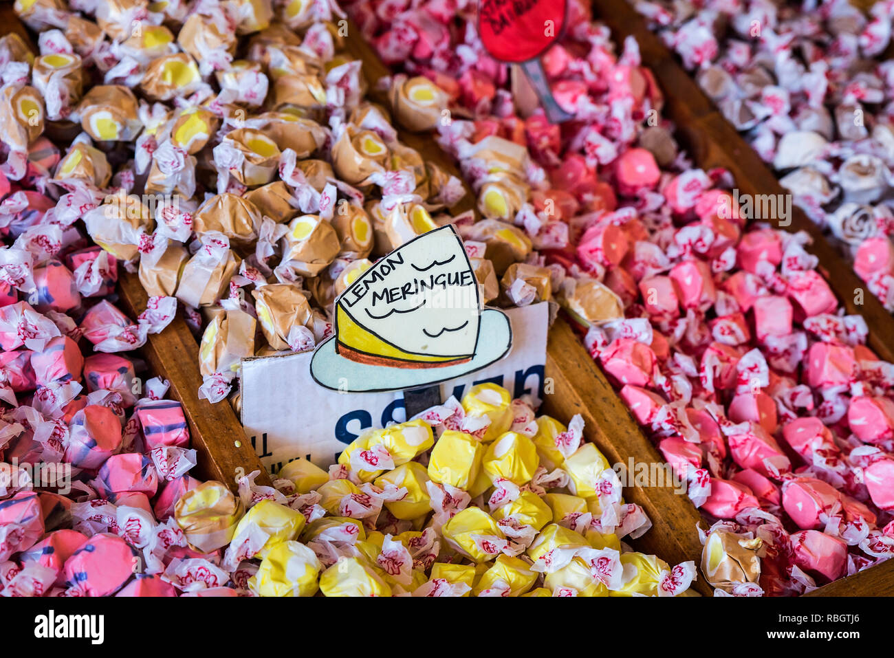 Taffy flavor bins in a candy store Stock Photo Alamy